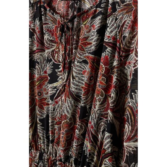 Mango Floral Chiffon Dress black red print US size 12 - Picture 5 of 15